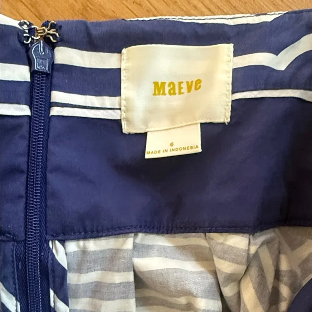 Maeve Anthropologie Skirt Blue White Patterned A-Line Size 6 Cotton